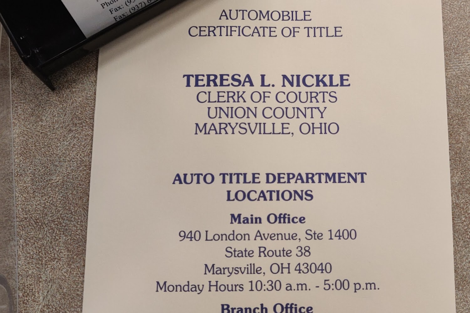 Deputy Registrar License Agency in Marysville, OH